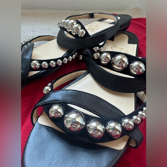 Christian Louboutin GALERIA Studded Ankle Strap Flat Sandals - Picture 2 of 6